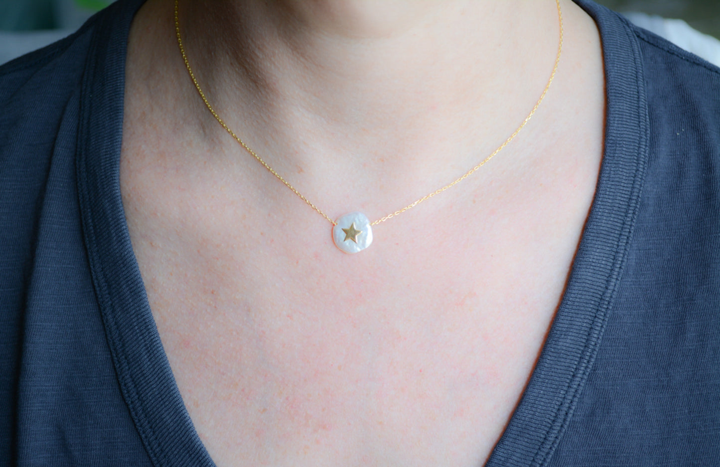 Freshwater pearl necklace with star