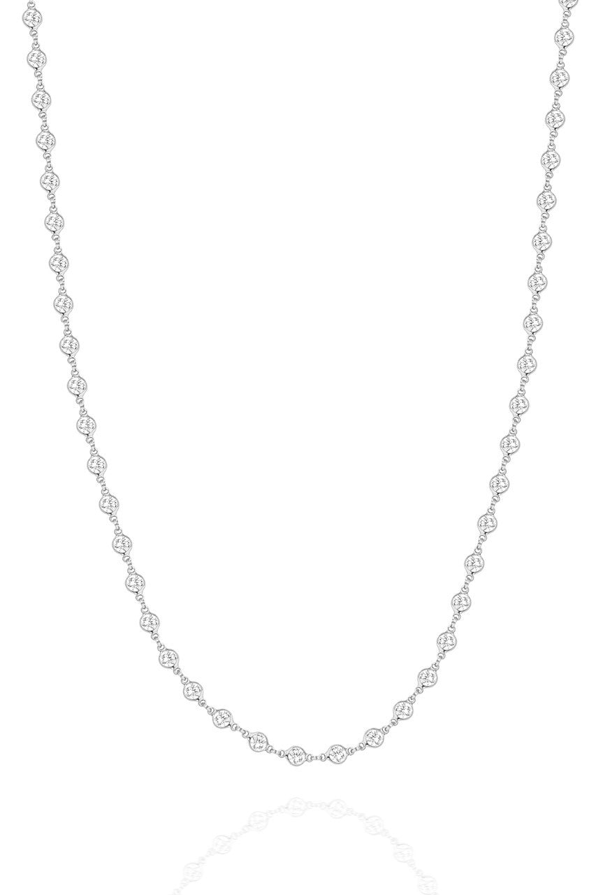 Rhodium Plated Silver Necklace With Bezel Set cz Accents