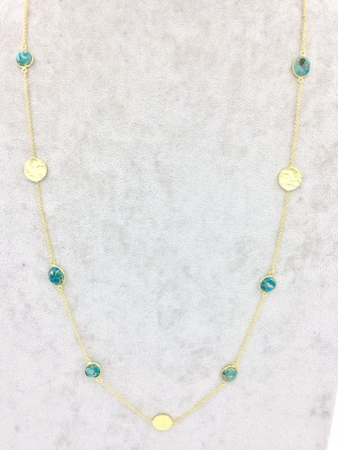 Turquoise necklace with hammered discs