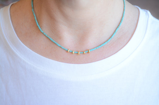 Turquoise necklace with hammered gold organic spacers