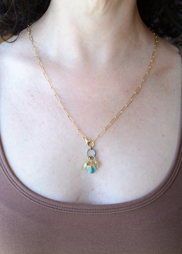 Long Paper Clip Necklace with Citrine and Turquoise