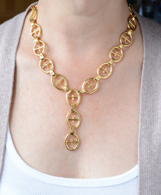 Gold Anchor Chain Link "Y" Necklace