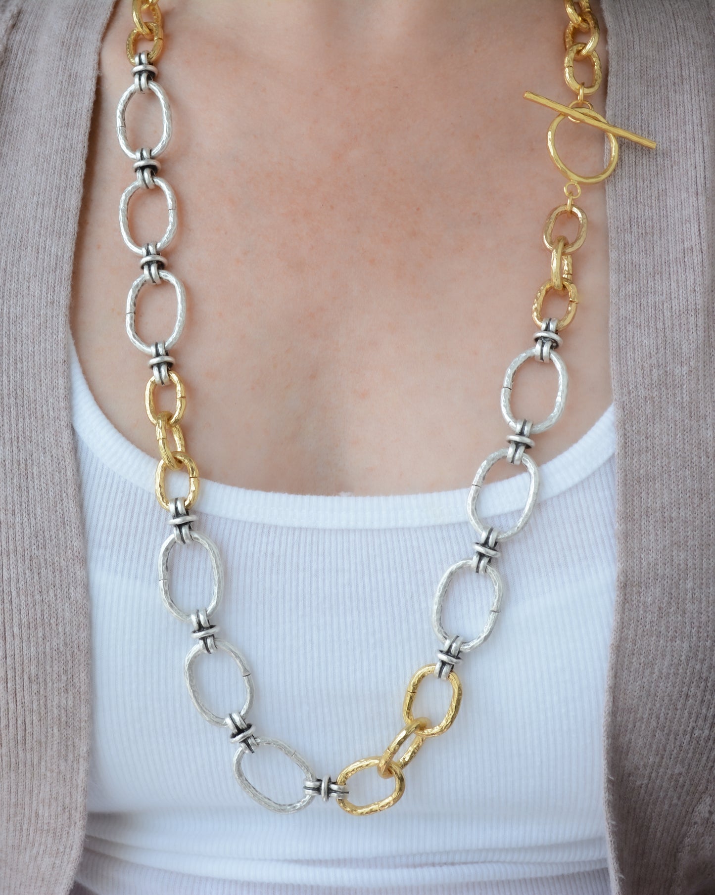 Gold and Rhodium Plated Handmade Link Chain Necklace