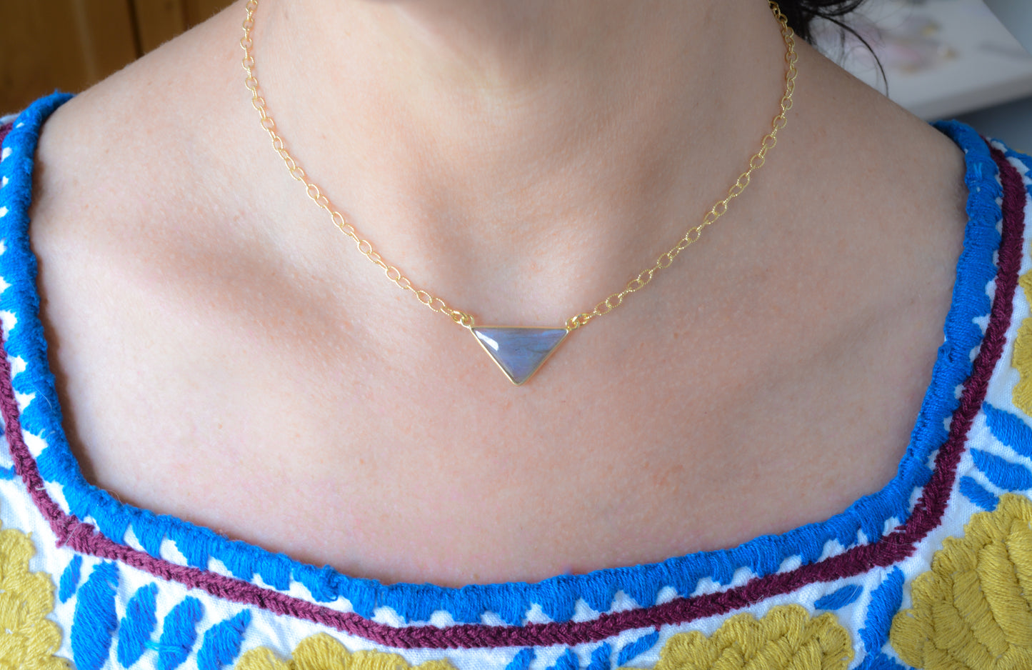 Gold plated Labradorite triangle necklace