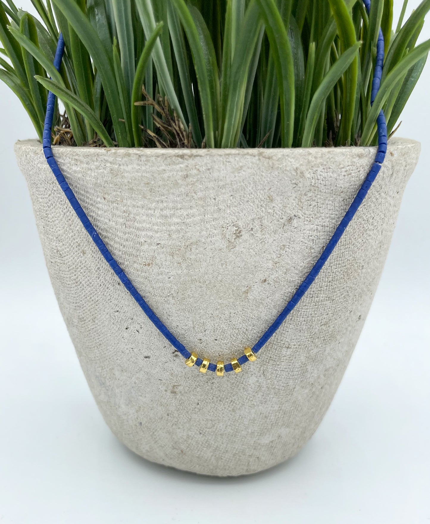 Lapis necklace with hammered gold spacers