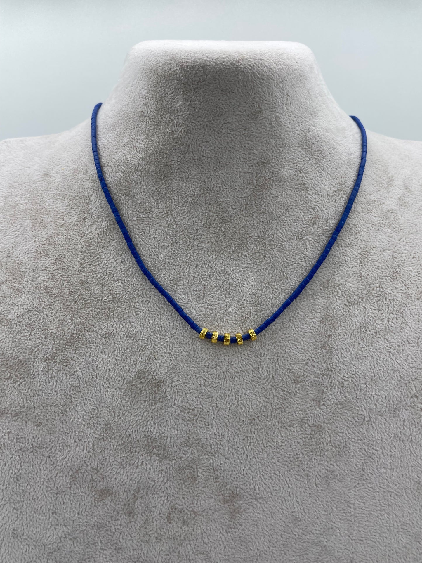 Lapis necklace with hammered gold spacers