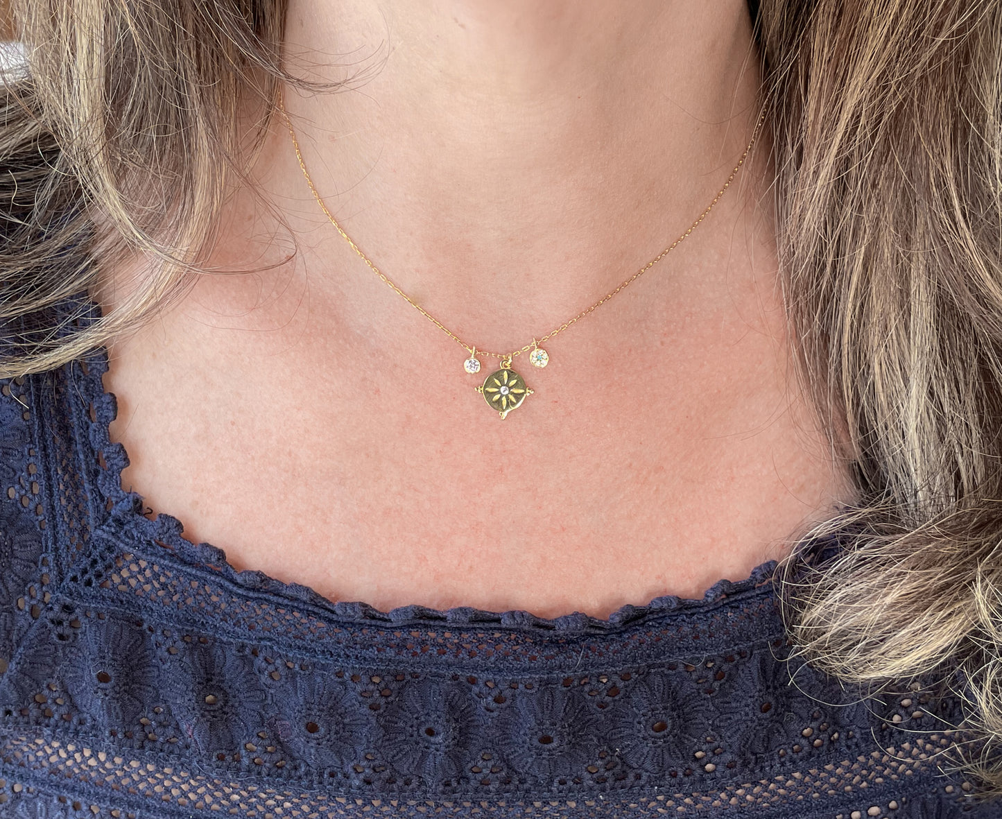 Gold sunburst talisman charm necklace