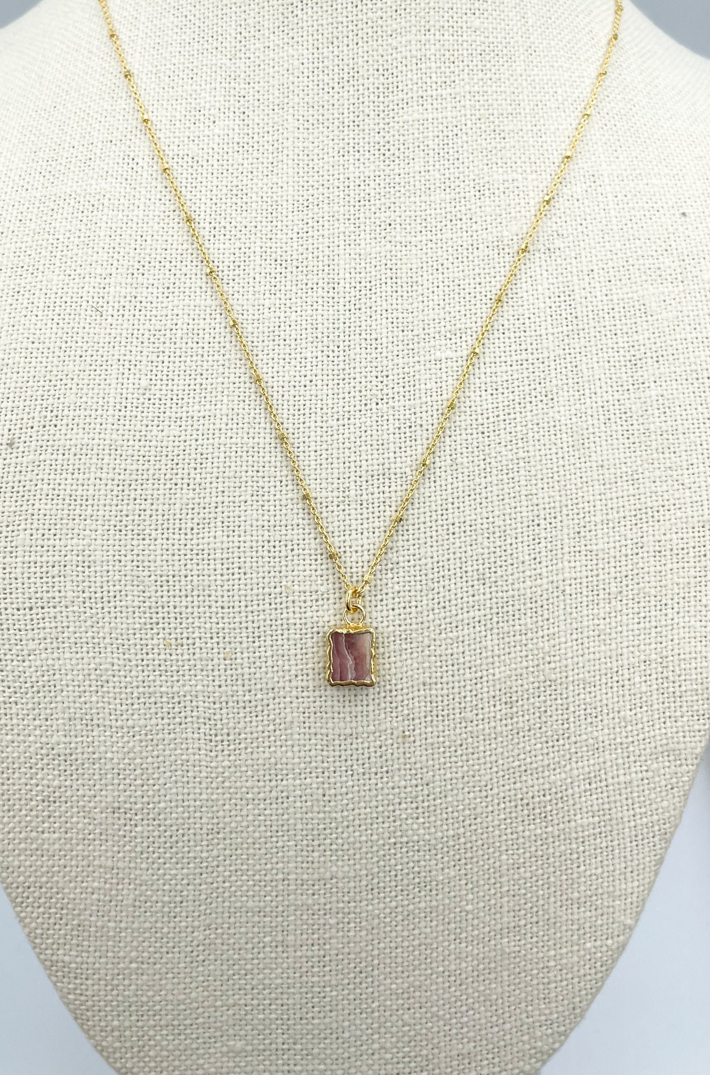 Rhodochrosite square pendant necklace
