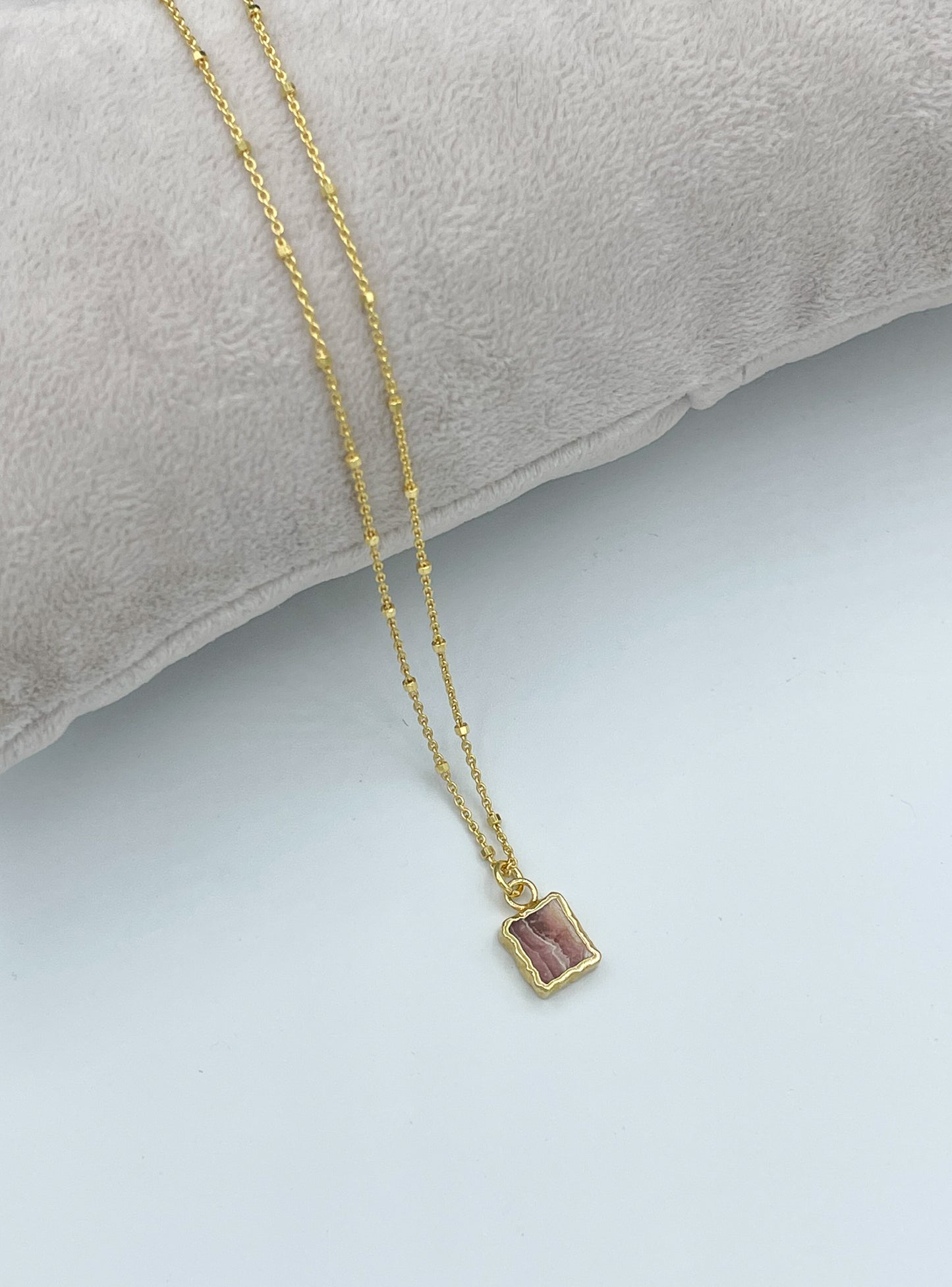 Rhodochrosite square pendant necklace