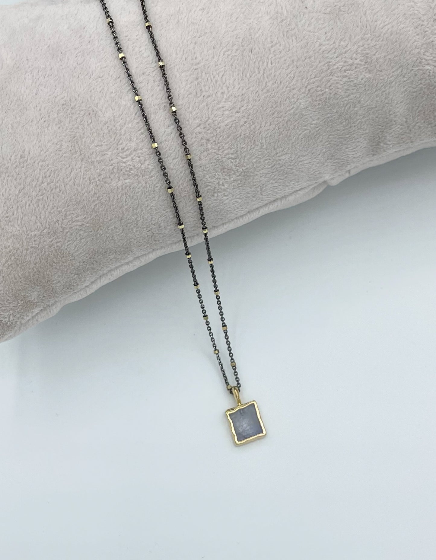 Rainbow moonstone square pendant two-tone necklace