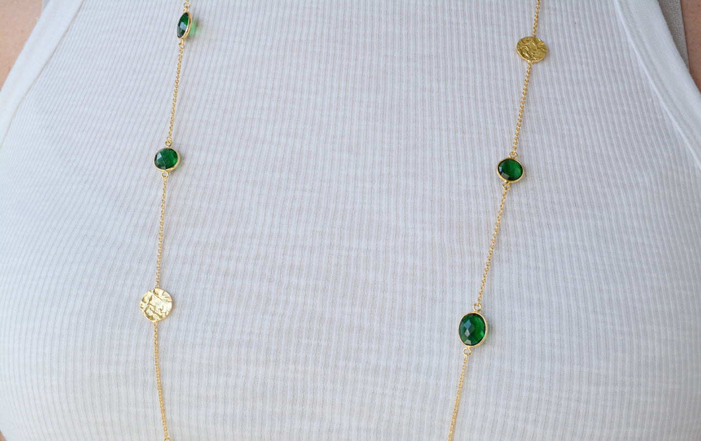 Green Tourmaline necklace with hammered disc accents