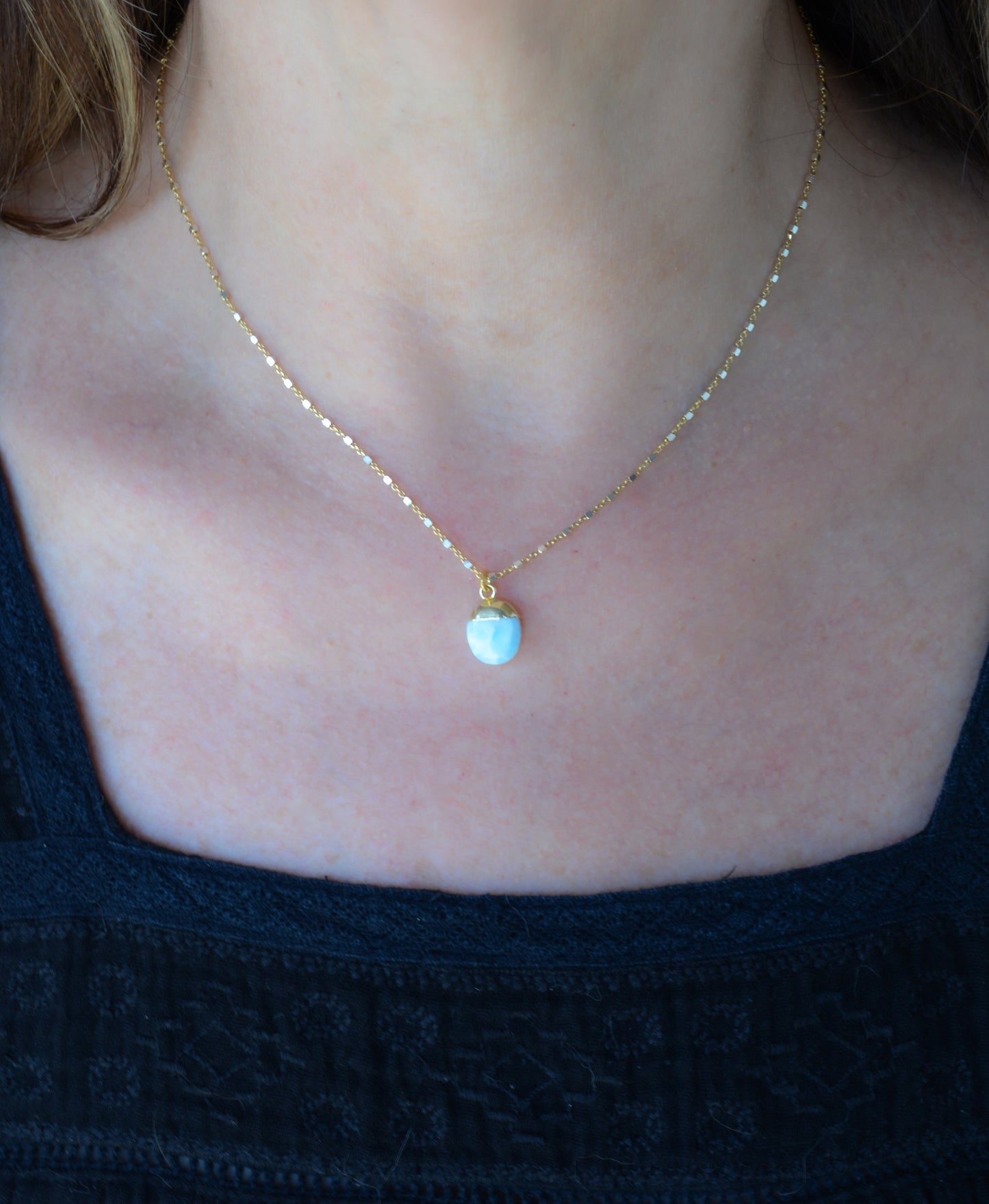 Two-Tone Silver Necklace with Larimar Pendant