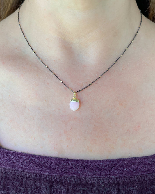 Two-Tone Necklace with Pink Opal Pendant