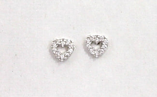 Silver pave set cubic zirconia heart studs