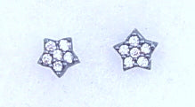 Dark rhodium plated star studs with pave cubic zirconia.
