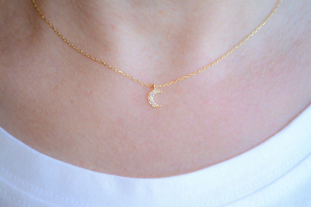 Gold necklace with cubic zirconia moon pendant