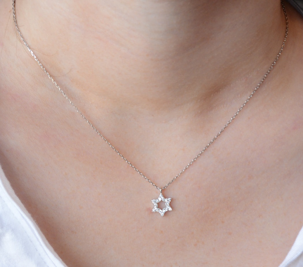 Silver necklace with cubic zirconia Star Of David