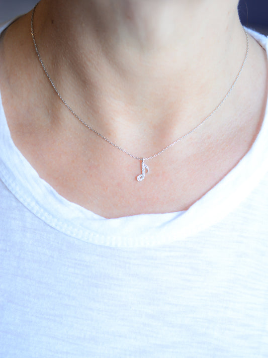 Silver necklace with cubic zirconia music note