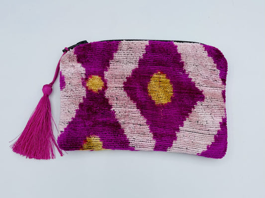 Handwoven silk & cotton zipper purse with tassel