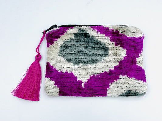 Handwoven silk & cotton zipper purse with tassel