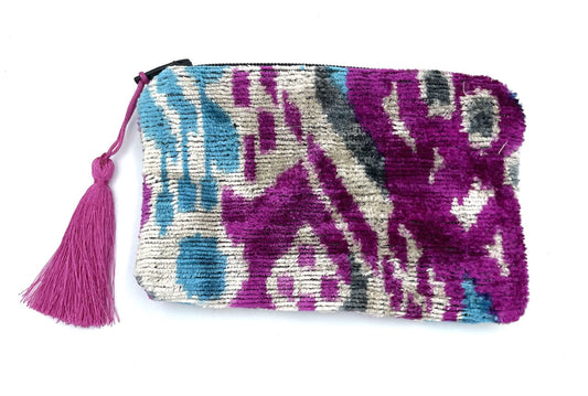 Handwoven silk & cotton zipper purse with tassel