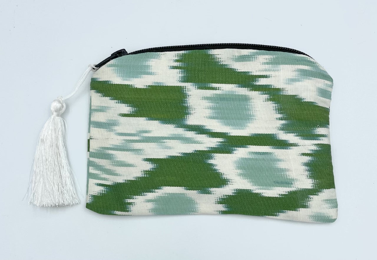 Handwoven silk & cotton zipper purse with tassel