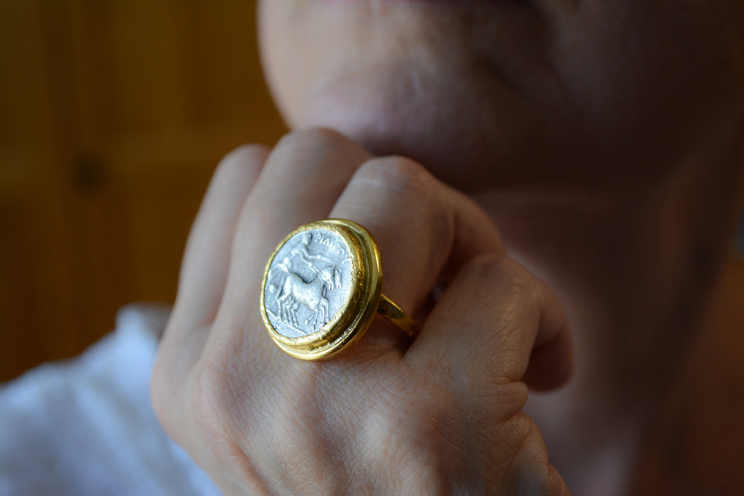 Adjustable two-tone coin ring