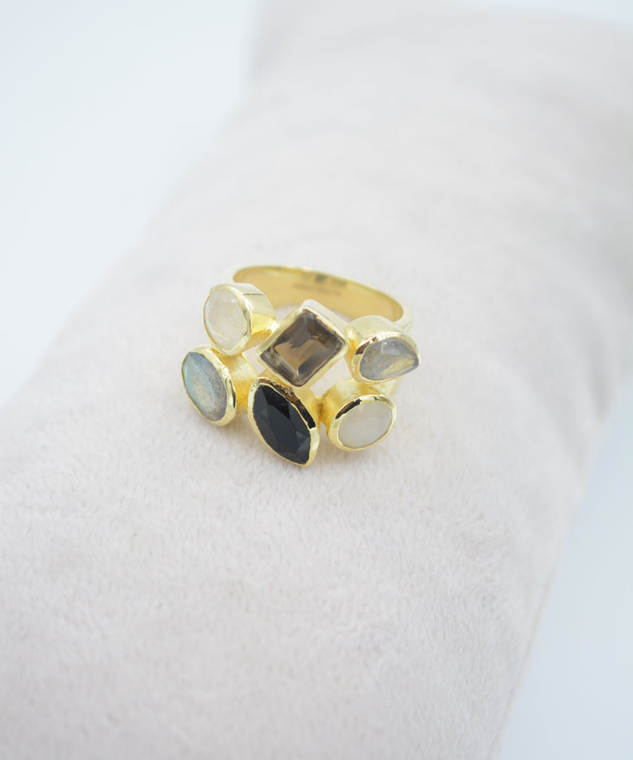 Gold plated ring with neutral tone natural stones