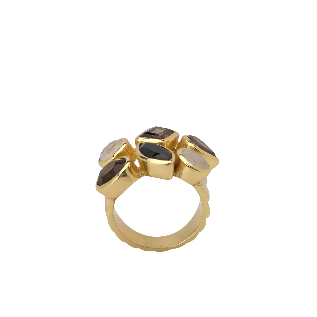 Gold plated ring with neutral tone natural stones
