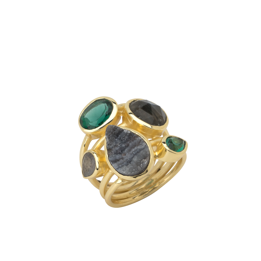 Gold plated stacking look ring with assorted stones