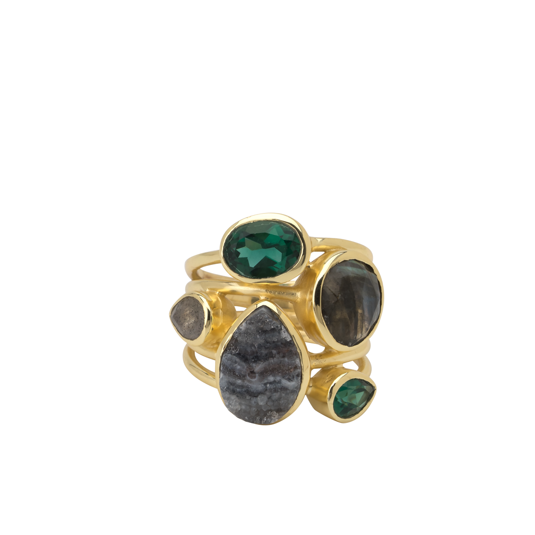 Gold plated stacking look ring with assorted stones