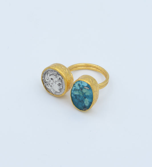 Roman Coin with Persian Turquoise Ring