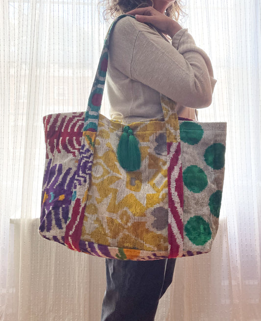 Handwoven silk cotton blend tote bag