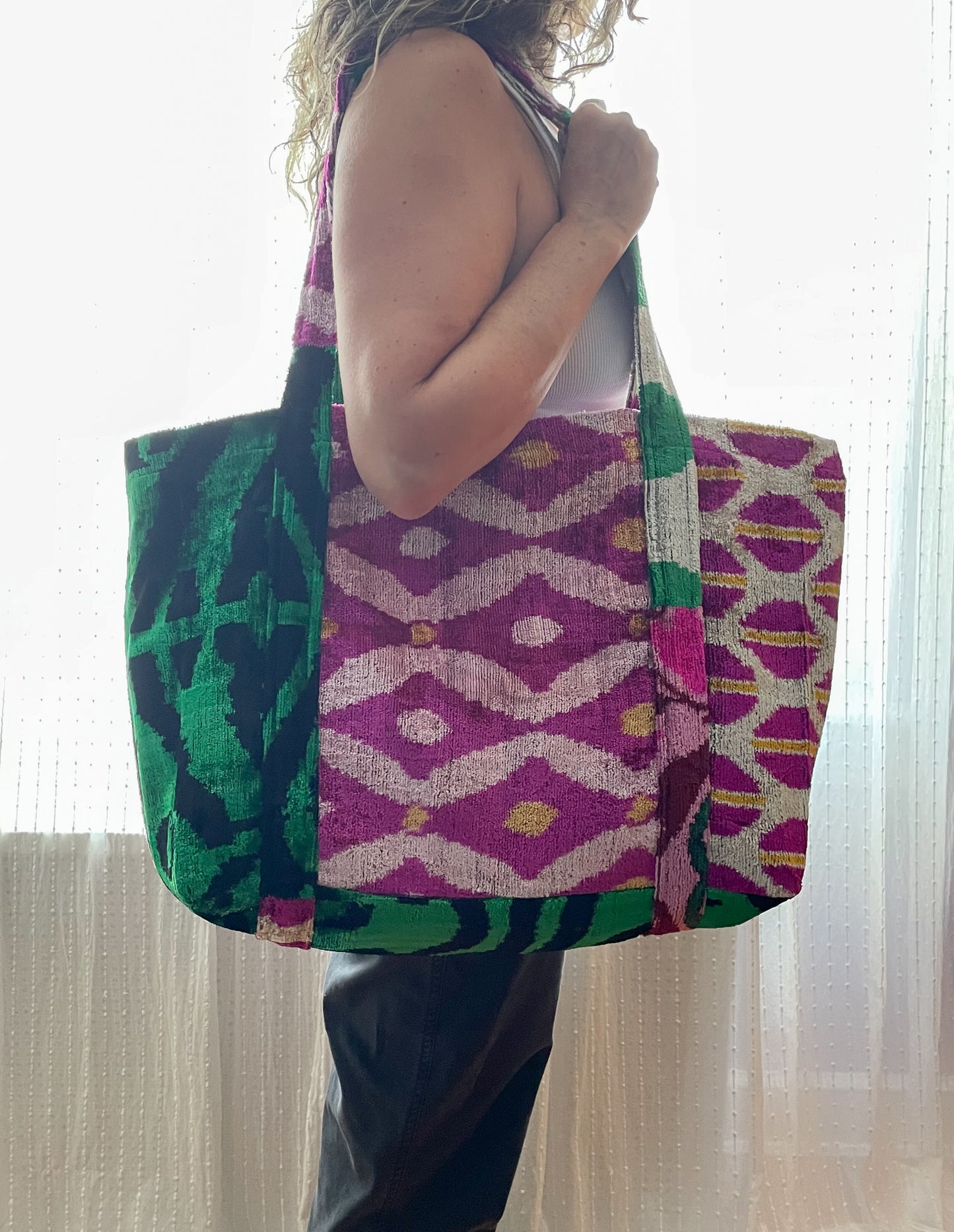 Handwoven silk and cotton blend tote bag