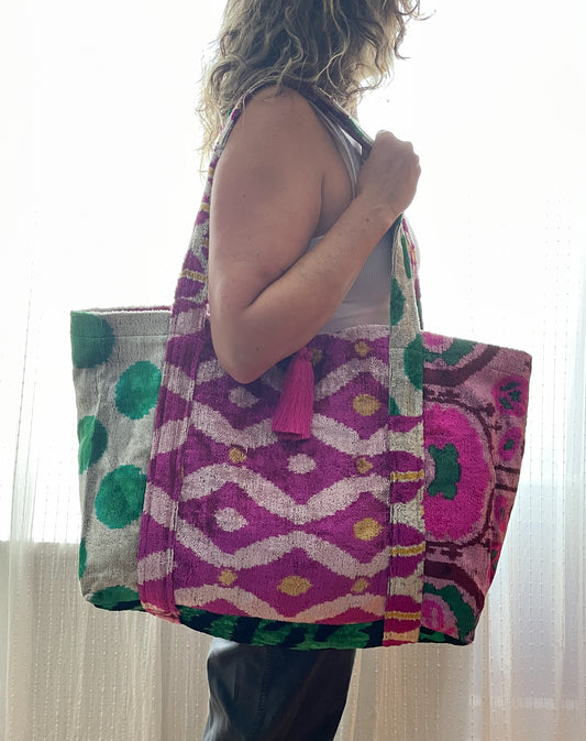 Handwoven silk and cotton blend tote bag