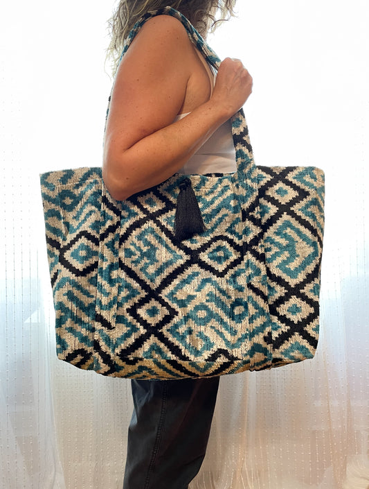 Handwoven silk cotton blend tote bag