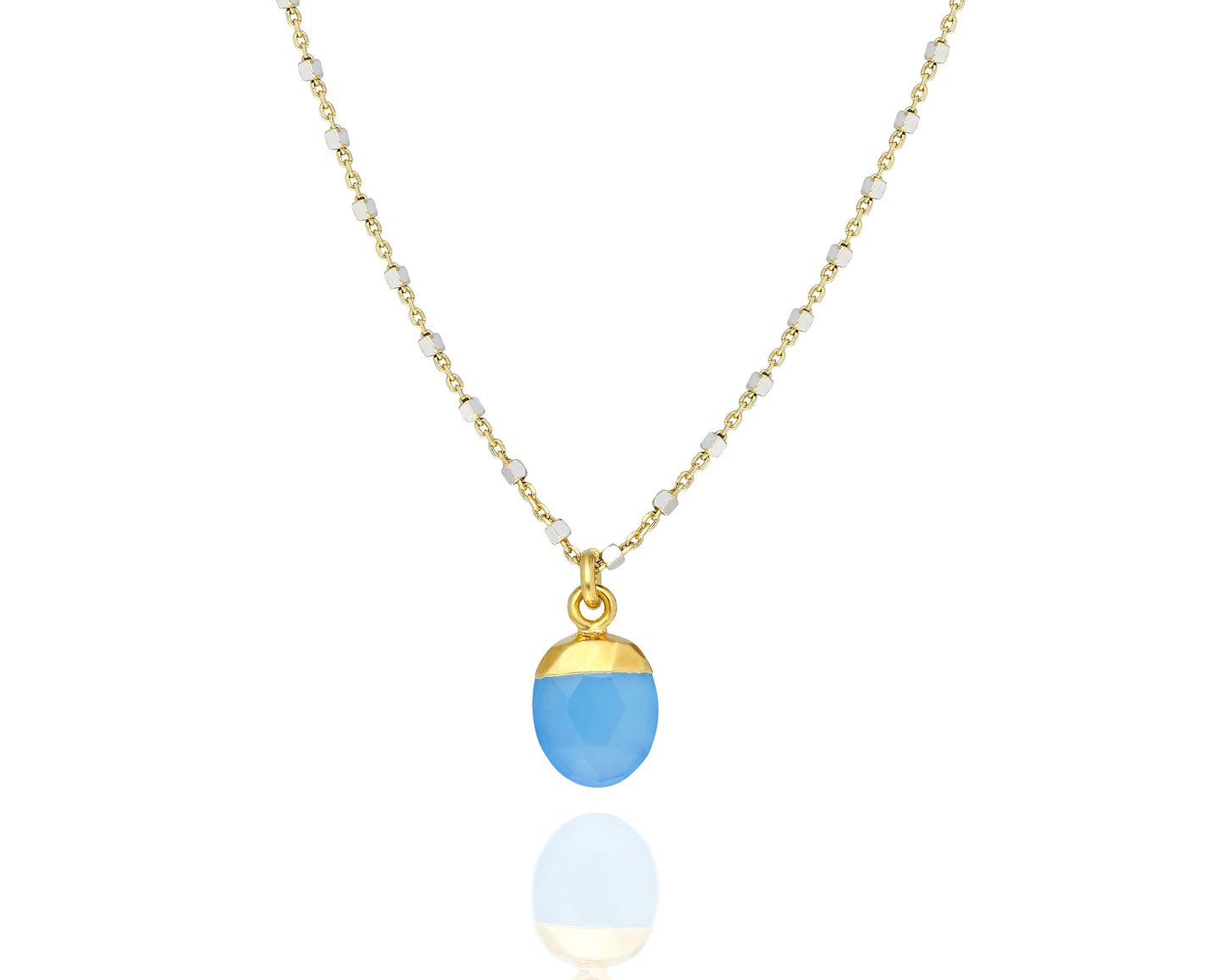 Two-tone Silver Necklace With Blue Chalcedony Pendant